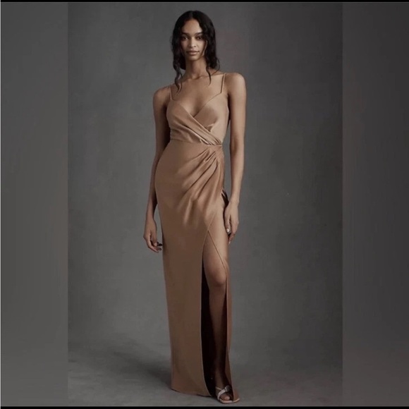 BHLDN Anthropologie Freya Satin Charmeuse Dress Gown Rose Champagne Size 6 NWT - Picture 1 of 16